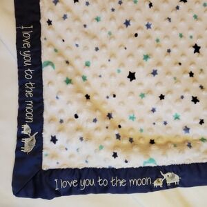 Just Born Baby Blanket I Love You To The Moon Elephant Navy Blue Minky Dot Stars